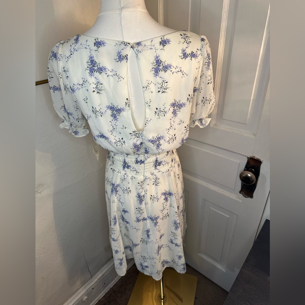 Altar'd State Cream and Blue Floral Mini Dress - Picture 5 of 7